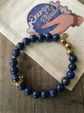 Blue Lapis Lazuli & Gold Crown Energy Beaded Bracelet