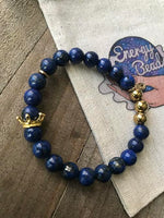Blue Lapis Lazuli & Gold Crown Energy Beaded Bracelet