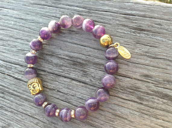 Amethyst & Gold Buddha Head Energy Beaded Bracelet – Energy Beads