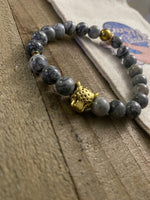 Grey Howlite & Gold Panther Head Energy Beaded Bracelet
