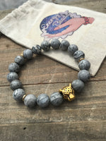 Grey & Gold Panther Head Energy Beaded Bracelet