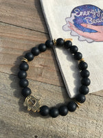 Black Onyx & Gold Hamsa Hand Energy Beaded Bracelet
