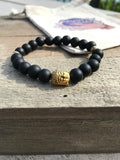 Black Onyx & Gold Buddha Head Energy Beaded Bracelet