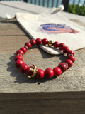 Red & Gold Crown Energy Beaded Bracelet