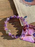 Amethyst & Silver Lotus Flower Energy Beaded Bracelet