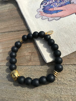 Black Onyx & Gold Buddha Head Energy Beaded Bracelet