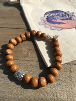 Wooden & Silver Buddha Head Energy Beaded Bracelet