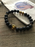 Black Lava Lion Head Energy Beaded Bracelet