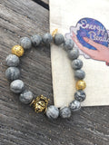 Grey & Gold Lion Head Energy Beaded Bracelet