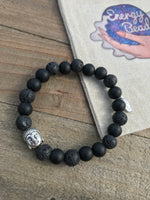 Black & Silver Buddha Head Energy Beaded Bracelet