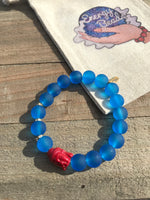 Blue & Red Buddha Head Energy Beaded Bracelet