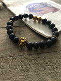 Black Lava Lion Head Energy Beaded Bracelet