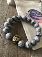Grey & gold lion head energy beaded bracelet