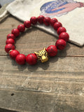 Red & Gold Panther Head Energy Beaded Bracelet