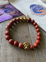 Red Jasper & Gold Lion Head Energy Beaded Bracelet