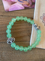 Green & Silver Lotus Flower Energy Beaded Bracelet