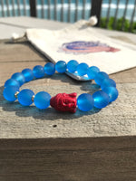 Blue & Red Buddha Head Energy Beaded Bracelet