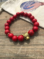 Red & Gold Panther Head Energy Beaded Bracelet