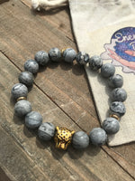 Grey & Gold Panther Head Energy Beaded Bracelet