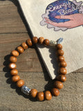Wooden & Silver Buddha Head Energy Beaded Bracelet