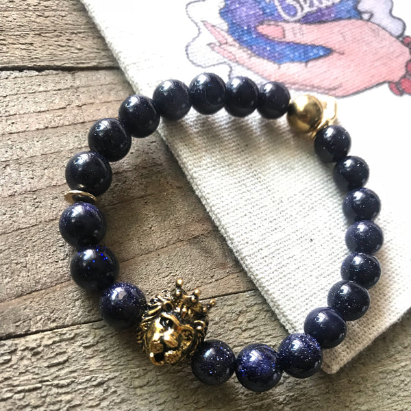 Blue Sandstone Lion Head Energy Beaded Bracelet
