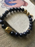 Blue Sandstone & Gold Buddha Head Energy Beaded Bracelet