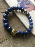 Blue Lapis Lazuli & Gold Elephant Energy Beaded Bracelet