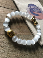 Cat Eye & Gold Buddha Head Energy Beaded Bracelet