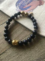 Blue Sandstone & Gold Buddha Head Energy Beaded Bracelet